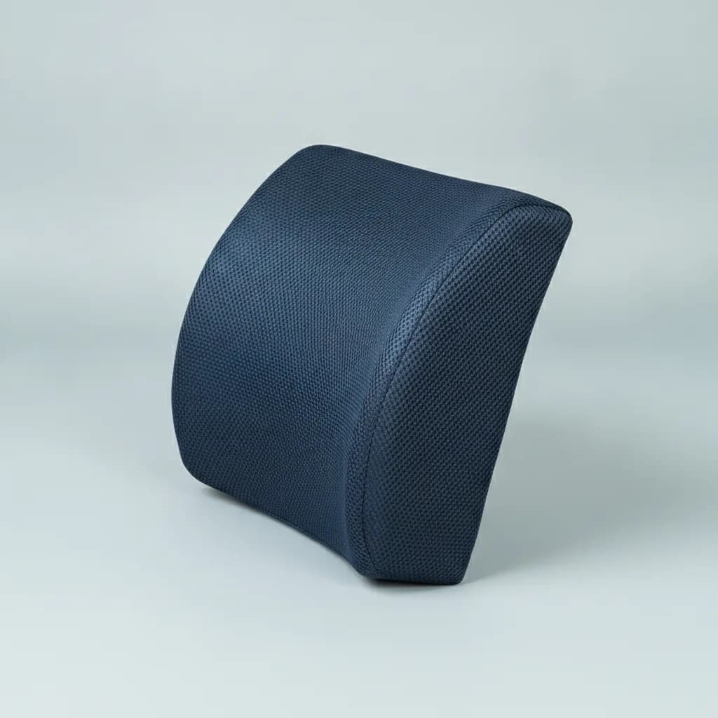 Close-up of the height-adjustable lumbar support set against the lower spine