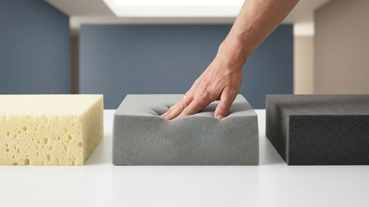 Three memory foam densities compared showing cell structure: low, medium, and high density